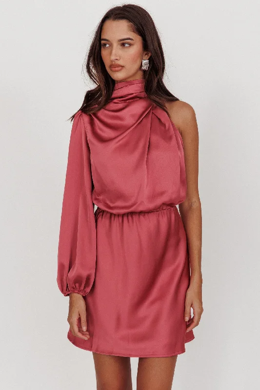 Lace - Embellished Women Dress for an Elegant and Sophisticated AppearanceCan't Compete One Sleeve Satin Mini Dress Dusty Pink