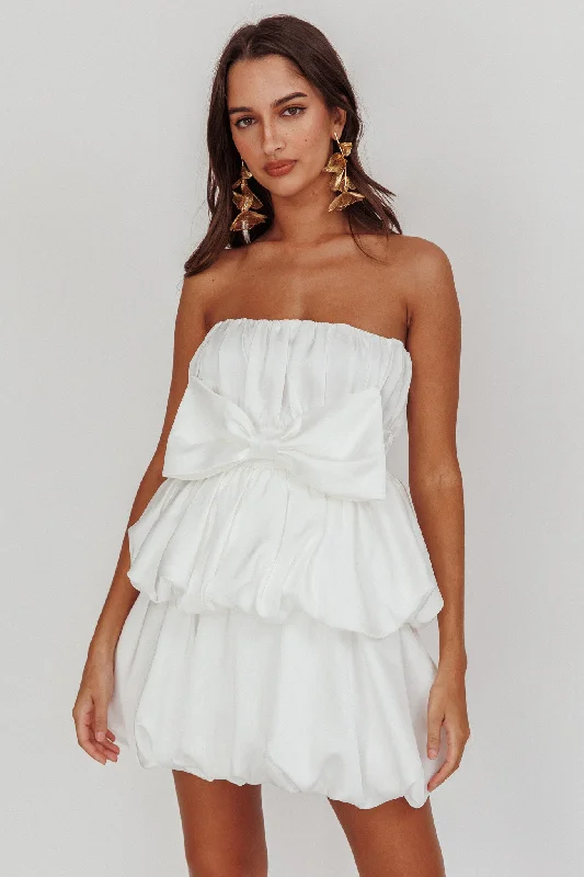 Halter Neck Women Dress to Show Off the Shoulders and NecklineCarmelita Tiered Bubble Bow Mini Dress Off White Halter Neck Women Dress to Show Off the Shoulders and NecklineCarmelita Tiered Bubble Bow Mini Dress Off White