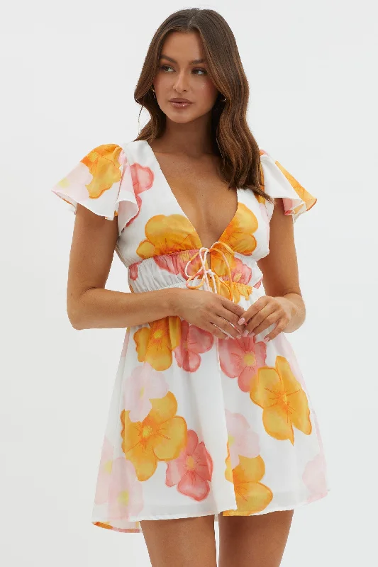 Ruffled Women Dress with Multiple Layers for a Playful and Girly StyleCarnivale Angel Sleeve Mini Dress Floral Orange