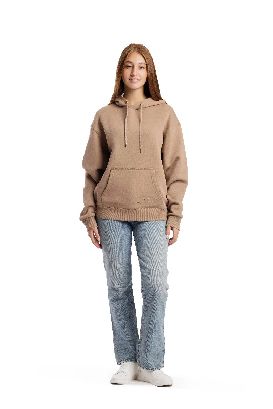 Women's tie - front hoodie in a lightweight fabric for summer layeringChlo Relaxed Fit Hoodie in Camel