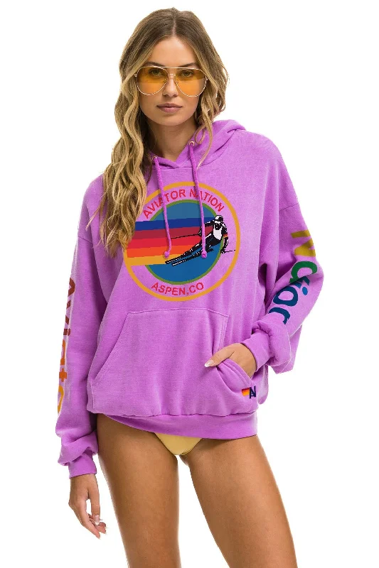 Women's mock - neck sweatshirt made of moisture - wicking material for fitness useAVIATOR NATION ASPEN RELAXED PULLOVER HOODIE - NEON PURPLE Women's mock - neck sweatshirt made of moisture - wicking material for fitness useAVIATOR NATION ASPEN RELAXED PULLOVER HOODIE - NEON PURPLE