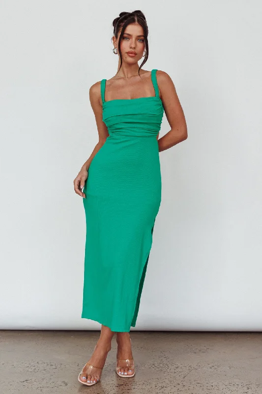 Mermaid - Style Women Dress with a Fitted Silhouette for Special OccasionsCosmic Love Strappy Back Midi Dress Green