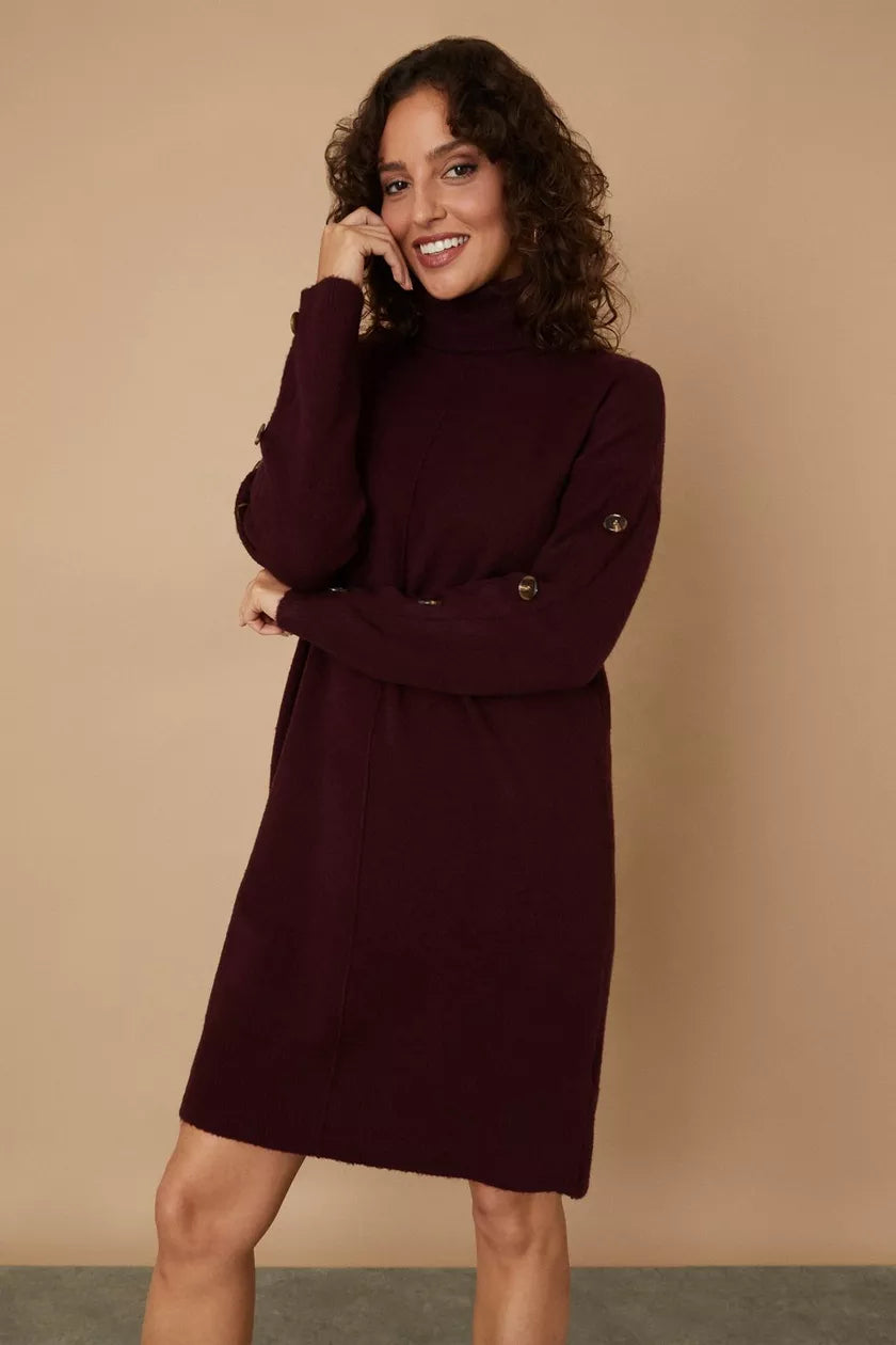Pleated Women Dress with a Timeless and Elegant TextureCosy Knitted Seam Detail High Neck Sweater Dress