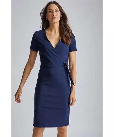 Mini Women Dress with a Short Hem for a Young and Trendy StyleD Ring Wrap Navy Bodycon Dress