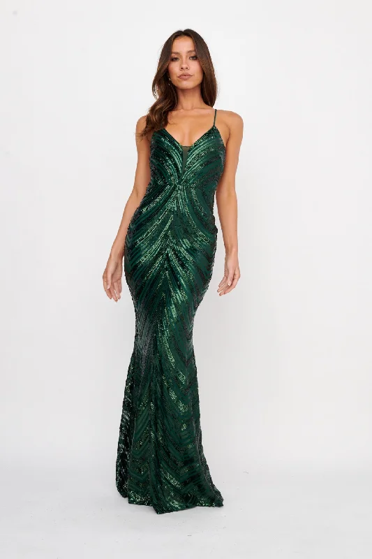 Long - Sleeve Women Dress in Velvet for a Luxurious Winter LookDalila Open Tied Back Sequin Maxi Dress Hunter