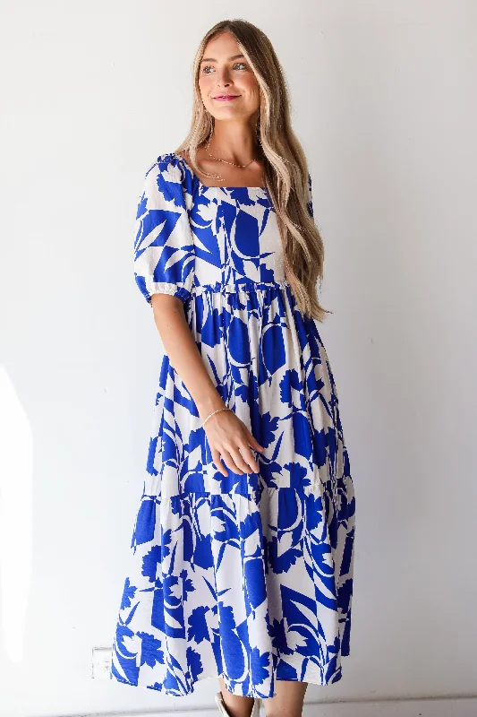 Halter Neck Women Dress to Show Off the Shoulders and NecklineDarling Essential Royal Blue Floral Midi Dress