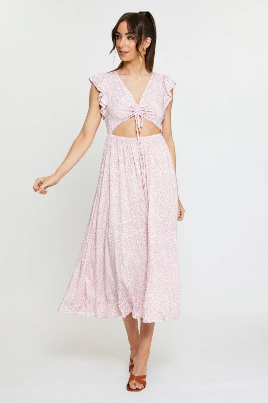 Wrap - Style Women Dress with Adjustable Fit for All Body TypesDitsy Print Maxi Dress Sleeveless V Neck