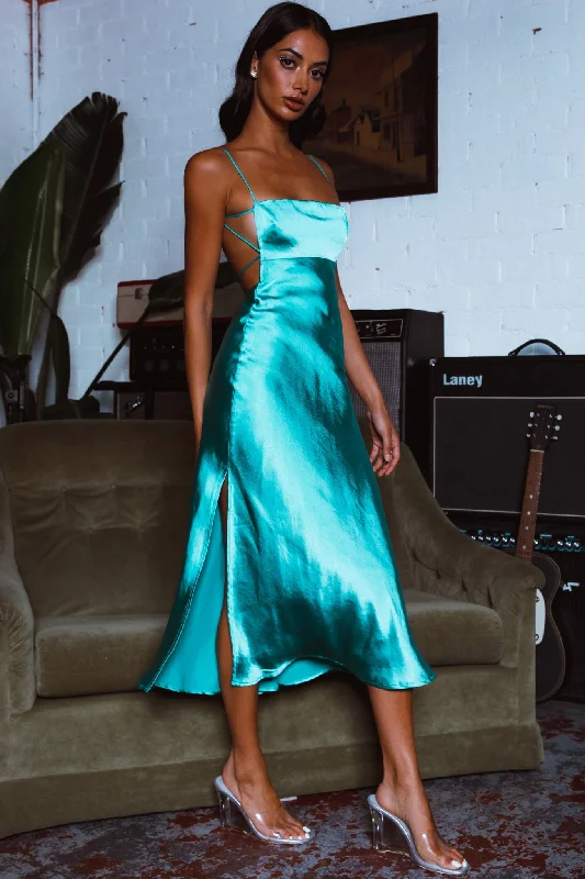 Sheath Women Dress with a Tailored Fit for a Professional LookDolce Life Low Back Midi Dress Teal
