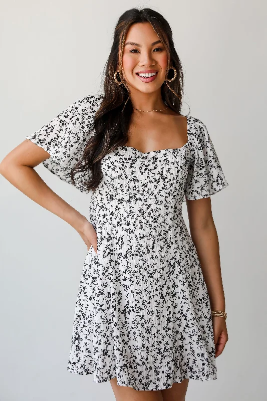 Pleated Women Dress with a Timeless and Elegant TextureFINAL SALE - Effortlessly Lovely Ivory Floral Mini Dress