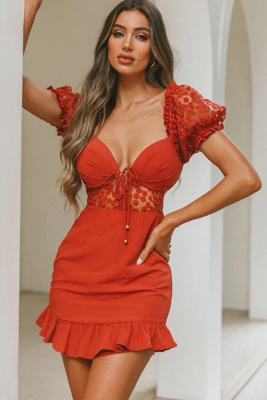 Off - the - Shoulder Women Dress for a Romantic and Feminine LookField Dreams Puff Sleeve Tie-Up Bodice Floral Embroidery Mini Dress Rose Off - the - Shoulder Women Dress for a Romantic and Feminine LookField Dreams Puff Sleeve Tie-Up Bodice Floral Embroidery Mini Dress Rose