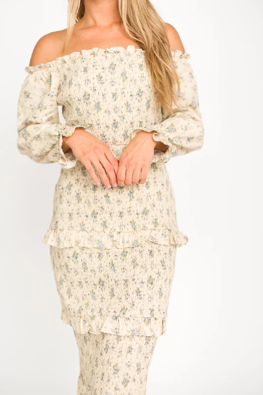 Wrap - Style Women Dress with Adjustable Fit for All Body TypesLila Floral Printed Smocked Midi Dress in Blue - Bump Friendly