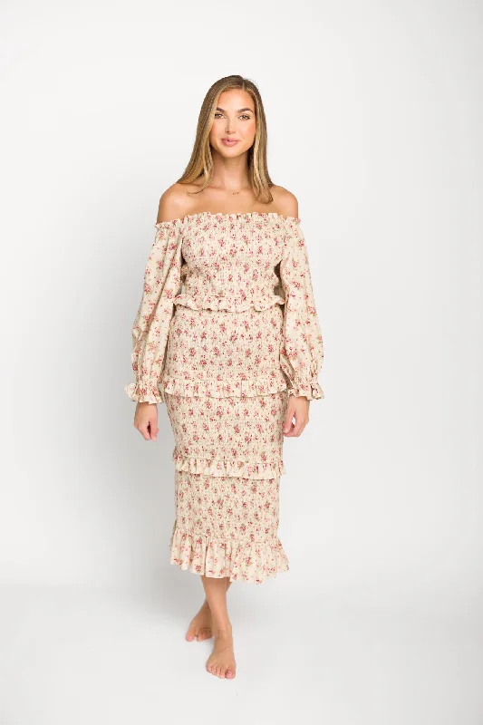 Mermaid - Style Women Dress with a Fitted Silhouette for Special OccasionsLila Floral Printed Smocked Midi Dress in Pink - Bump Friendly