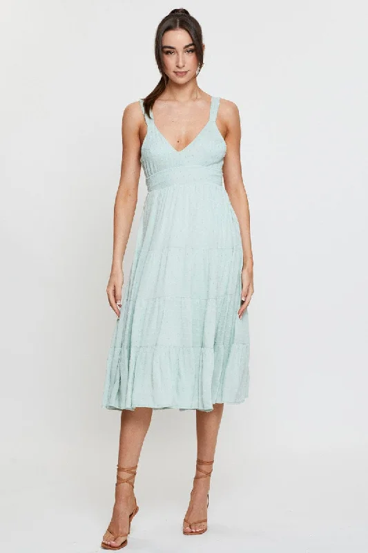 Sheath Women Dress with a Tailored Fit for a Professional LookGreen Midi Dress Sleeveless V Neck
