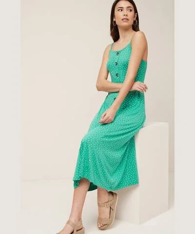 Sleeveless Women Dress in Bright Colors for Summer PartiesGreen Polka Dot Dress