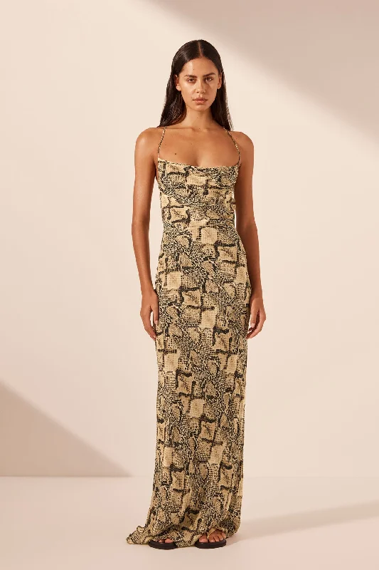 Mermaid - Style Women Dress with a Fitted Silhouette for Special OccasionsHADIYA LACE BACK BIAS MAXI DRESS