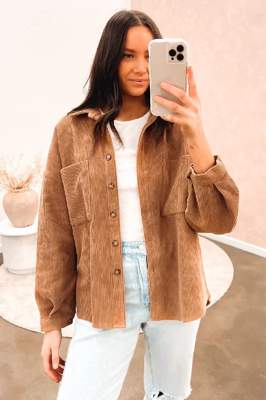 Men jackets with a media - friendly pocket for easy access to gadgetsHayden Cord Shacket Tan Men jackets with a media - friendly pocket for easy access to gadgetsHayden Cord Shacket Tan