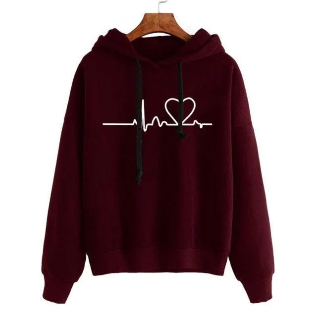 Women's sweatshirt with a mesh panel insert for breathability during workoutsHeartbeat Print Hoodies For Women Women's sweatshirt with a mesh panel insert for breathability during workoutsHeartbeat Print Hoodies For Women