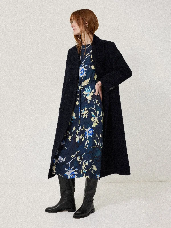 Pleated Women Dress with a Timeless and Elegant TextureHidden Floral Satin Dress | Navy Pleated Women Dress with a Timeless and Elegant TextureHidden Floral Satin Dress | Navy