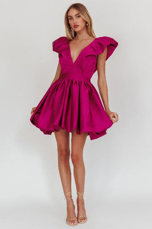 Mini Women Dress with a Short Hem for a Young and Trendy StyleHidden Heart Bubble Hem Mini Dress Magenta Mini Women Dress with a Short Hem for a Young and Trendy StyleHidden Heart Bubble Hem Mini Dress Magenta