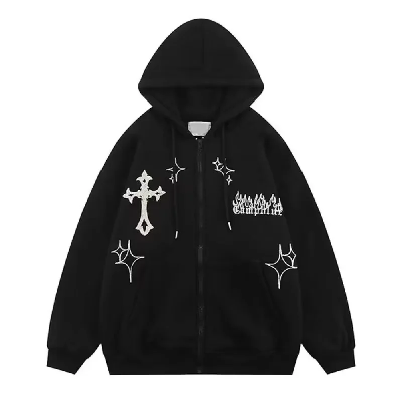 High Street Cross Embroidered Hoodie