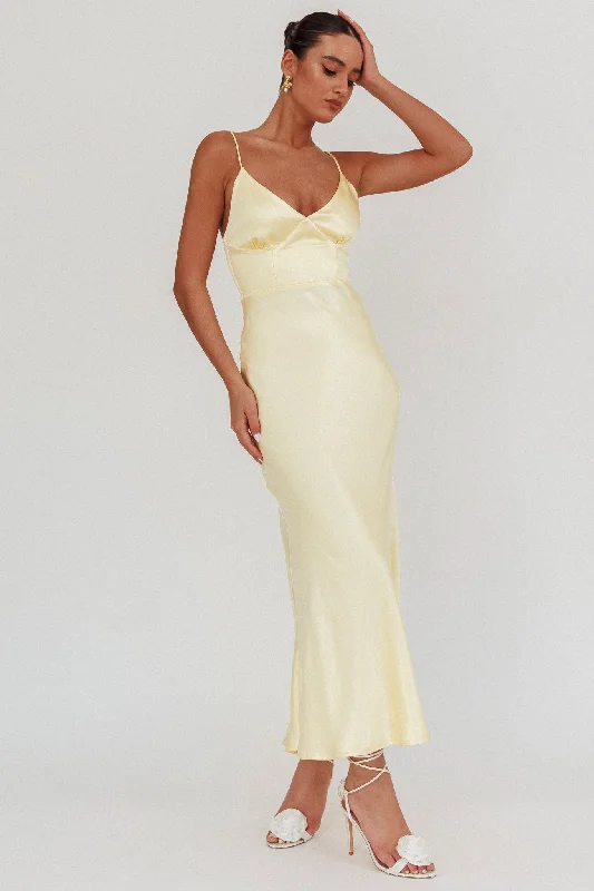 Lace - Embellished Women Dress for an Elegant and Sophisticated AppearanceHold Me Satin Backless Maxi Dress Lemon