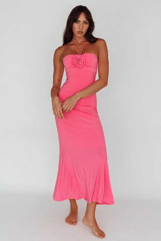 Lace - Embellished Women Dress for an Elegant and Sophisticated AppearanceIbiza Sunset Bust Flower Midi Dress Hot Pink