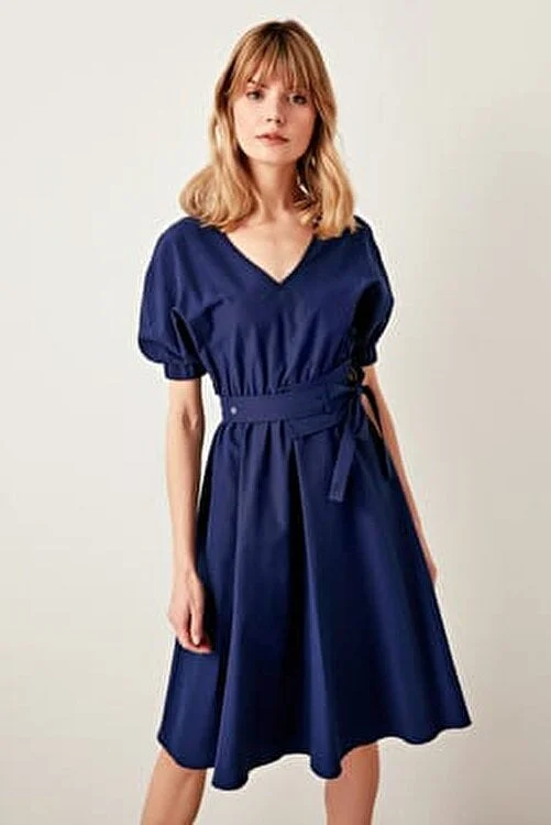 Lace - Embellished Women Dress for an Elegant and Sophisticated AppearanceIndigo Belted Dress