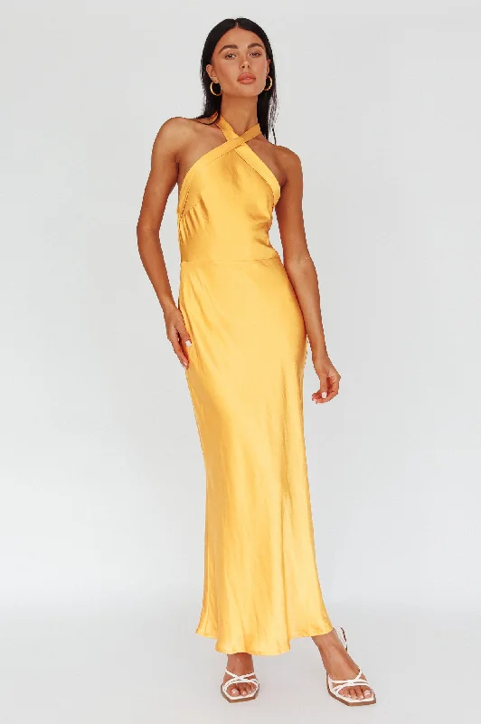 Plus Size Women Dress with a Flattering A - Line Cut for Comfort and StyleItalia Azure Crossover Halterneck Maxi Dress Sun