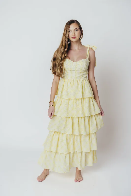Sheath Women Dress with a Tailored Fit for a Professional LookJacquelyn Seersucker Midi Dress in Yellow Plaid