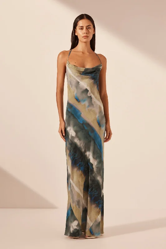 Ball Gown Women Dress with a Full Skirt for a Princess - like LookJARDIN SILK DOUBLE COWL BIAS MAXI DRESS