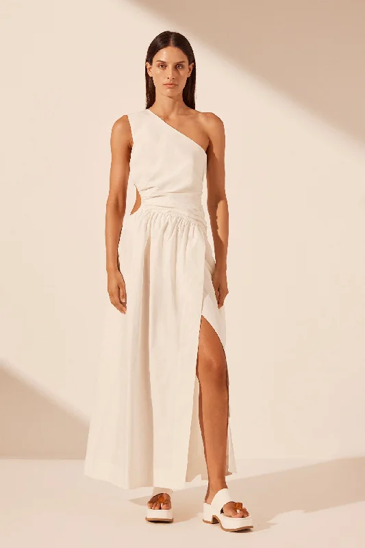 Wrap - Style Women Dress with Adjustable Fit for All Body TypesJOSEPHINE ASYMMETRICAL CUT OUT MAXI DRESS - COCONUT