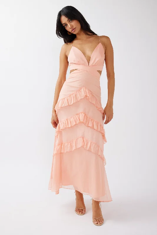 Printed Abstract Women Dress for a Modern and Artistic AppealJoss Ruffle Trim Cut-Out Dress Rose Printed Abstract Women Dress for a Modern and Artistic AppealJoss Ruffle Trim Cut-Out Dress Rose