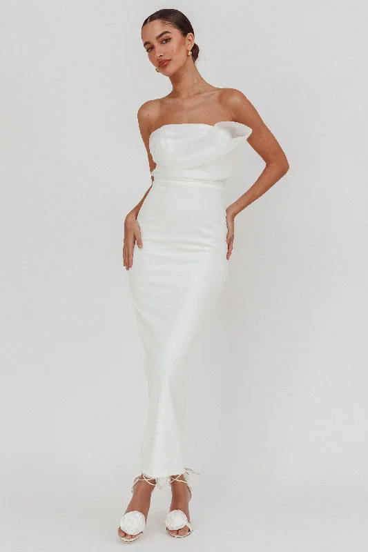 Lace - Embellished Women Dress for an Elegant and Sophisticated AppearanceKaraline Strapless Bust Accent Maxi Dress White