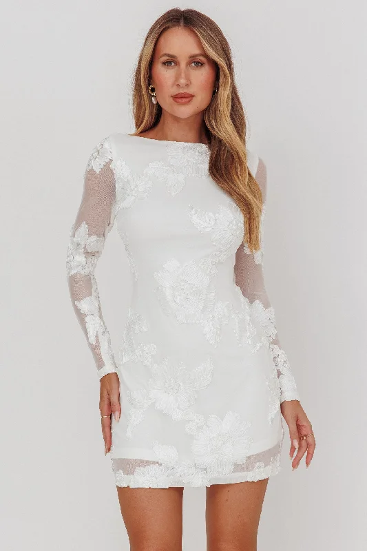 Shift Women Dress with a Simple and Classic Design for Everyday WearKarma Long Sleeve Scoop Back Dress Embellished White