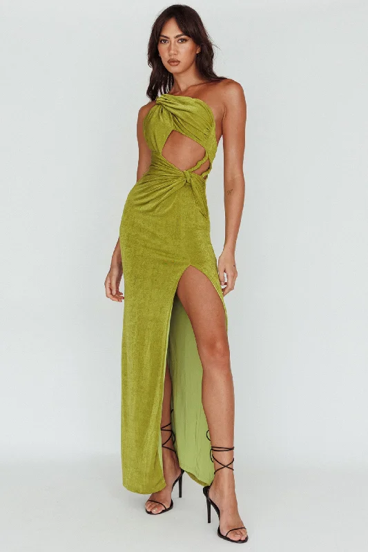Lace - Embellished Women Dress for an Elegant and Sophisticated AppearanceKiah Twist Accent Thigh Split Midi Dress Moss