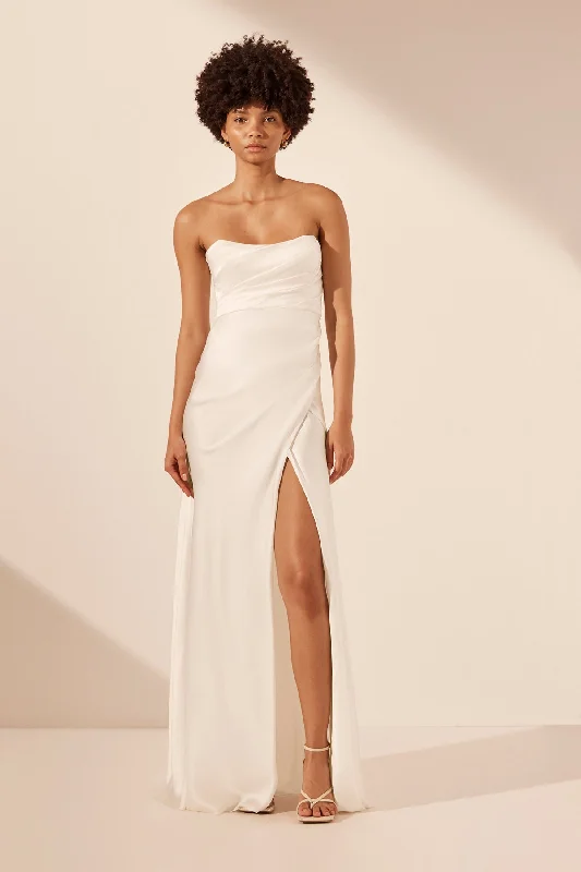 Little Black Women Dress with Sequins for a Glamorous Night OutLA LUNE CUMULUS SILK STRAPLESS DRAPED CORSET MAXI DRESS - IVORY