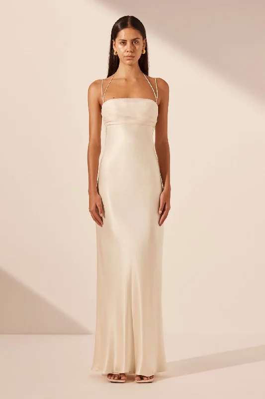 Shift Women Dress with a Simple and Classic Design for Everyday WearLA LUNE RUCHED TIE MAXI DRESS - CREAM