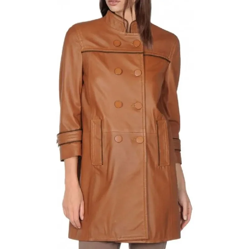 Men jackets with a hidden interior pocket for secure storageDouble Breasted brown leather coat For Women Men jackets with a hidden interior pocket for secure storageDouble Breasted brown leather coat For Women