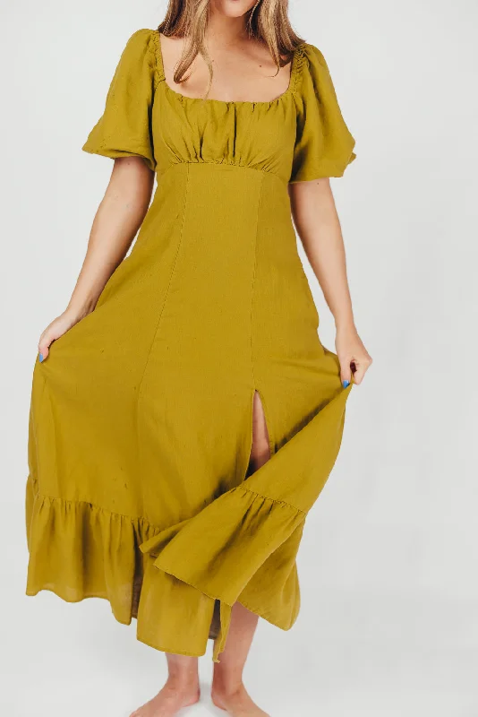 Off - the - Shoulder Women Dress for a Romantic and Feminine LookBeatrice Linen Fit-and-Flare Maxi Dress in Chartreuse