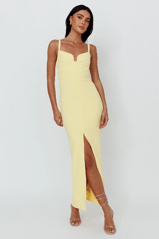 Wrap - Style Women Dress with Adjustable Fit for All Body TypesLove To Love Front Split Maxi Dress Lemon Wrap - Style Women Dress with Adjustable Fit for All Body TypesLove To Love Front Split Maxi Dress Lemon