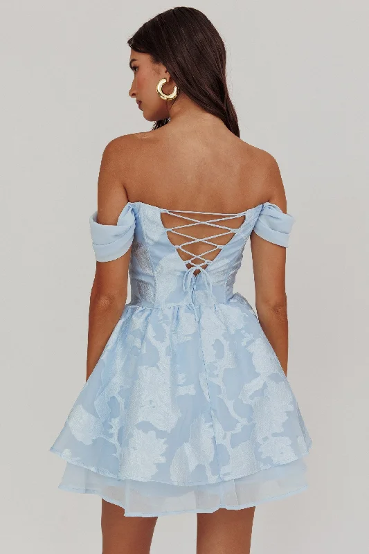 Empire Waist Women Dress to Accentuate the Bust and Conceal the WaistLusting Off-Shoulder Mini Dress Blue