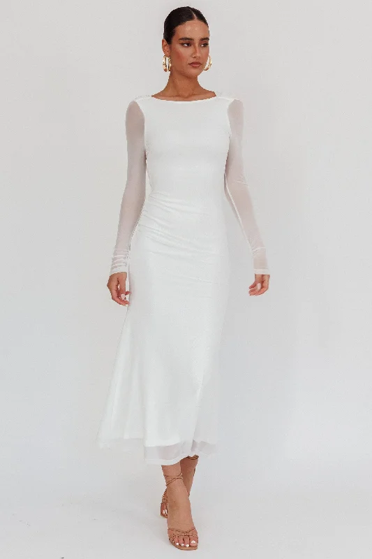 Shift Women Dress with a Simple and Classic Design for Everyday WearLustre Open Back Mesh Maxi Dress White Shift Women Dress with a Simple and Classic Design for Everyday WearLustre Open Back Mesh Maxi Dress White