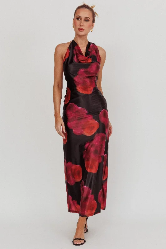 Mermaid - Style Women Dress with a Fitted Silhouette for Special OccasionsLustrous Cowl Neck Maxi Dress Pink Mermaid - Style Women Dress with a Fitted Silhouette for Special OccasionsLustrous Cowl Neck Maxi Dress Pink