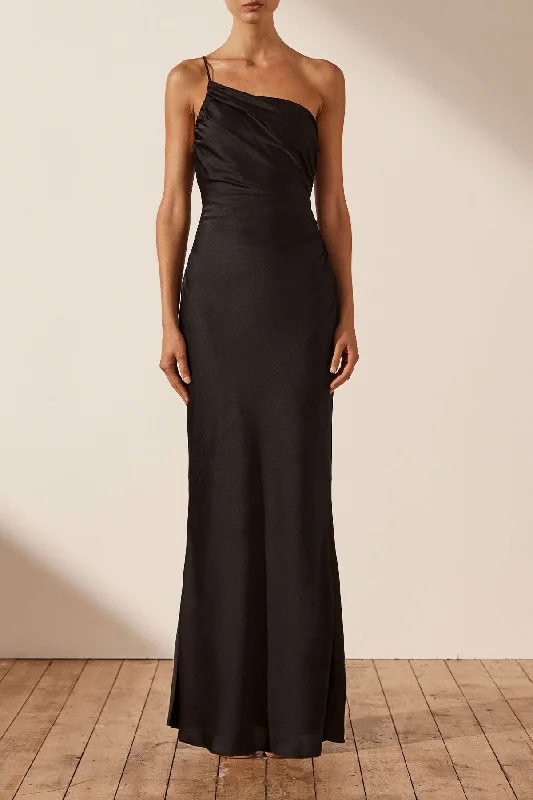 Mermaid - Style Women Dress with a Fitted Silhouette for Special OccasionsLUXE ASYMMETRICAL GATHERED MAXI DRESS - ONYX