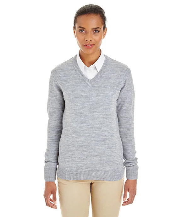 Women's cropped sweatshirt with a slogan graphic for a fun and expressive lookM420W - Harriton Ladies Pilbloc™ V-Neck Sweater | Grey Heather
