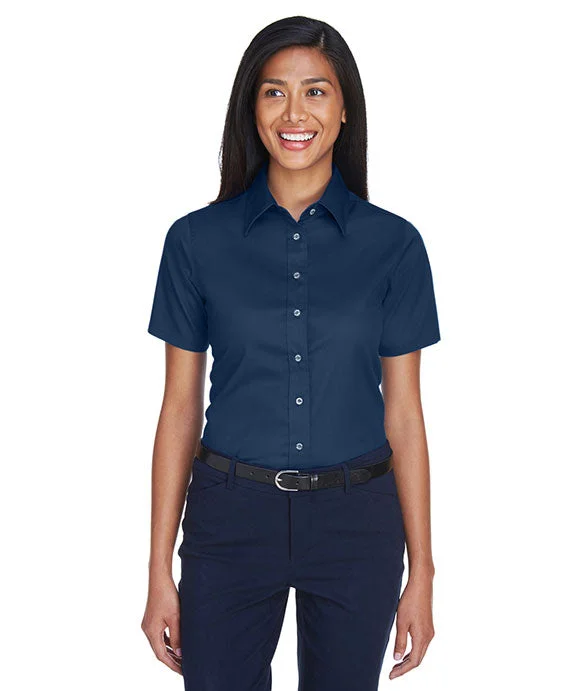Women's quarter - zip sweatshirt made of organic cotton for eco - conscious fashionM500SW - Harriton Ladies Easy Blend™ Short-Sleeve Twill Shirt with Stain-Release | Navy Women's quarter - zip sweatshirt made of organic cotton for eco - conscious fashionM500SW - Harriton Ladies Easy Blend™ Short-Sleeve Twill Shirt with Stain-Release | Navy
