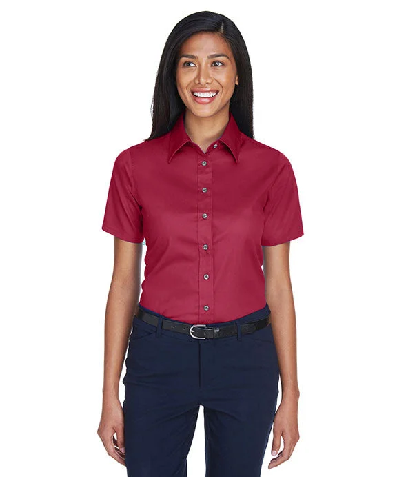 Women's zip - up sweatshirt in pastel blue for a soft and stylish outfitM500SW - Harriton Ladies Easy Blend™ Short-Sleeve Twill Shirt with Stain-Release | Wine Women's zip - up sweatshirt in pastel blue for a soft and stylish outfitM500SW - Harriton Ladies Easy Blend™ Short-Sleeve Twill Shirt with Stain-Release | Wine