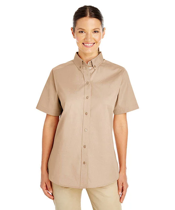 Women's color - block hoodie combining bold hues for a fashion - forward statementM582W - Harriton Ladies Foundation 100% Cotton Short-Sleeve Twill Shirt with Teflon™ | Khaki Women's color - block hoodie combining bold hues for a fashion - forward statementM582W - Harriton Ladies Foundation 100% Cotton Short-Sleeve Twill Shirt with Teflon™ | Khaki