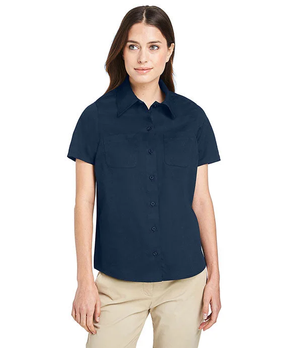 Women's fleece - lined hoodie with thumbholes for warmth in winterM585W - Harriton Ladies Advantage IL Short-Sleeve Work Shirt | Dark Navy Women's fleece - lined hoodie with thumbholes for warmth in winterM585W - Harriton Ladies Advantage IL Short-Sleeve Work Shirt | Dark Navy