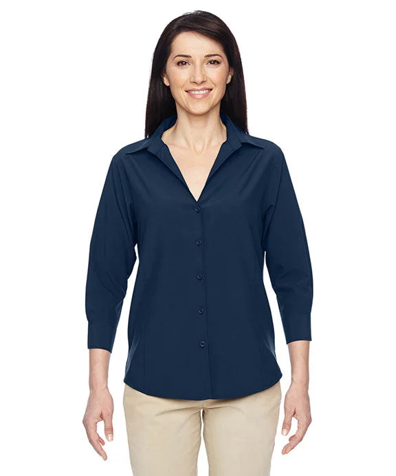 Women's long - sleeve cropped sweatshirt with ribbed cuffs for a snug fitM610W - Harriton Ladies Paradise 3/4-Sleeve Performance Shirt | Navy Women's long - sleeve cropped sweatshirt with ribbed cuffs for a snug fitM610W - Harriton Ladies Paradise 3/4-Sleeve Performance Shirt | Navy